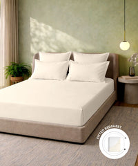 Style me Solid King Fitted Bedsheet, Cream|180 TC Cotton|2 Pillow Covers|Solid