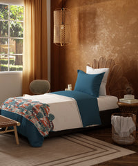 Home Essentials Namaste Bharat Single Bedsheet Set, Chhetinad Blue| 144 TC Cotton| 1 Pillow Cover
