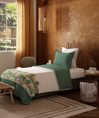 Home Essentials Namaste Bharat Single Bedsheet Set, Chetinad Green| 144 TC Cotton| 1 Pillow Cover