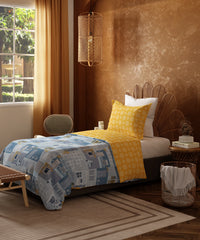 Home Essentials Namaste Bharat Single Bedsheet Set, Dakshin Dwaar Blue| 144 TC Cotton| 1 Pillow Cover