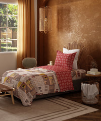 Home Essentials Namaste Bharat Single Bedsheet Set, Dakshin Dwaar Brown| 144 TC Cotton| 1 Pillow Cover