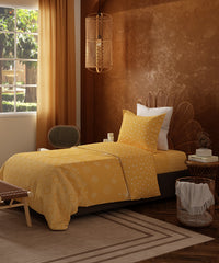 Home Essentials Namaste Bharat Single Bedsheet Set, Kolam Streets Yellow| 144 TC Cotton| 1 Pillow Cover