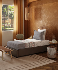 Home Essentials Namaste Bharat Single Bedsheet Set, Shor Gul Grey| 144 TC Cotton| 1 Pillow Cover