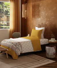 Home Essentials Namaste Bharat Single Bedsheet Set, Shor Gul Yellow| 144 TC Cotton| 1 Pillow Cover