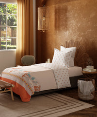 Home Essentials Namaste Bharat Single Bedsheet Set, Vatsalya Orange| 144 TC Cotton| 1 Pillow Cover