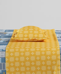 Home Essentials Namaste Bharat Fitted Bedsheet Set, Dakshin Dwaar Blue| 144 TC Cotton| 2 Pillow Covers