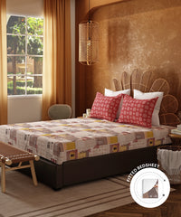 Home Essentials Namaste Bharat Fitted Bedsheet Set, Dakshin Dwaar Brown| 144 TC Cotton| 2 Pillow Covers