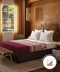 Home Essentials Namaste Bharat Fitted Bedsheet Set, Gharonda Terracotta| 144 TC Cotton| 2 Pillow Covers