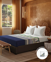 Home Essentials Namaste Bharat Fitted Bedsheet Set, Gharonda Turquoise| 144 TC Cotton| 2 Pillow Covers