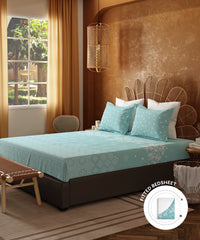 Home Essentials Namaste Bharat Fitted Bedsheet Set, Kolam Streets Blue | 144 TC Cotton| 2 Pillow Covers