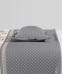 Home Essentials Namaste Bharat Fitted Bedsheet Set, Shor Gul Grey|144 TC Cotton| 2 Pillow Covers