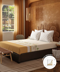 Home Essentials Namaste Bharat Fitted Bedsheet Set, Vatsalya Orche|144 TC Cotton| 2 Pillow Covers