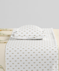 Home Essentials Namaste Bharat Fitted Bedsheet Set, Vatsalya Orche|144 TC Cotton| 2 Pillow Covers