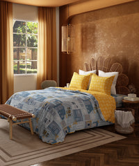 Home Essentials Namaste Bharat King Bedsheet Set, Dakshin Dwaar Blue |144 TC Cotton| 2 Pillow Covers
