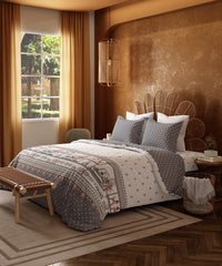 Home Essentials Namaste Bharat King Bedsheet Set, Shor Gul Grey|144 TC Cotton| 2 Pillow Covers