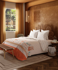 Home Essentials Namaste Bharat King Bedsheet Set, Vatsalya Orange|144 TC Cotton| 2 Pillow Covers