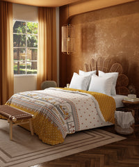 Home Essential Namaste Bharat Double AC Comforter, Shor Gul Yellow| 144 TC Cotton