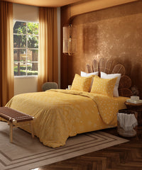 Home Essentials Namaste Bharat Bedding Set, Kolam Streets Yellow | 144 TC Cotton|4 Pc Set