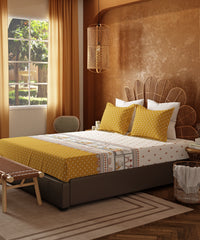 Home Essentials Namaste Bharat Bedding Set, Shor Gul Yellow | 144 TC Cotton|4 Pc Set