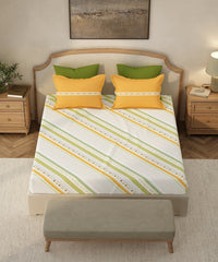 Home Essential King Bedsheet Set,Pop Art Green| 144TC Cotton| 2 Pillow Covers