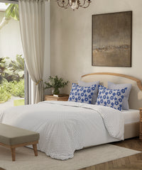 Home Essential King Bedsheet Set,Urban Petals Blue| 144TC Cotton| 2 Pillow Covers