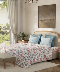 Home Essential Queen Bedsheet Set, Ditsy Bell Pink|144 TC Cotton|2 Pillow Covers