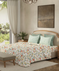 Home Essential Queen Bedsheet Set, Ditsy Bell Red|144 TC Cotton|2 Pillow Covers