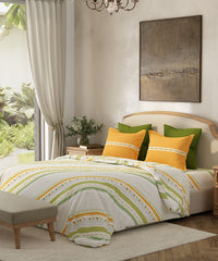 Home Essential Queen Bedsheet Set, Pop Art Green|144 TC Cotton|2 Pillow Covers