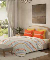 Home Essential Queen Bedsheet Set, Pop Art Orange|144 TC Cotton|2 Pillow Covers