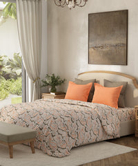 Home Essential Queen Bedsheet Set, Roohani Grey|144 TC Cotton|2 Pillow Covers