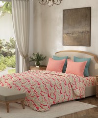 Home Essential Queen Bedsheet Set, Roohani Red|144 TC Cotton|2 Pillow Covers