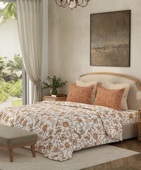 Home Essential Queen Bedsheet Set, Spring Jacobean Brown|144 TC Cotton|2 Pillow Covers