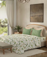 Home Essential Queen Bedsheet Set, Spring Jacobean Green|144 TC Cotton|2 Pillow Covers