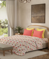 Home Essential Queen Bedsheet Set, Sunehri Red|144 TC Cotton|2 Pillow Covers