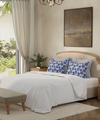 Home Essential Queen Bedsheet Set, Urban Petals Blue|144 TC Cotton|2 Pillow Covers