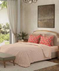 Home Essential Queen Bedsheet Set, Urban Petals Red|144 TC Cotton|2 Pillow Covers