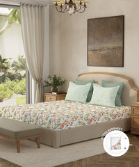 Home Essential King Fitted Bedsheet Set, Ditsy Bell Red| 144TC Cotton| 2 Pillow Covers