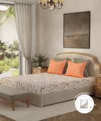 Home Essential King Fitted Bedsheet Set,Roohani Grey| 144TC Cotton| 2 Pillow Covers