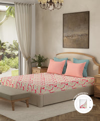 Home Essential King Fitted Bedsheet Set,Roohani Red| 144TC Cotton| 2 Pillow Covers