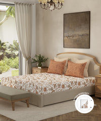 Home Essential King Fitted Bedsheet Set,Spring Jacobean Brown| 144TC Cotton| 2 Pillow Covers