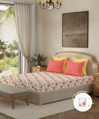 Home Essential King Fitted Bedsheet Set,Sunheri Red| 144TC Cotton| 2 Pillow Covers