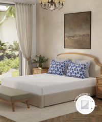 Home Essential King Fitted Bedsheet Set,Urban Petals Blue| 144TC Cotton| 2 Pillow Covers