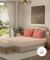 Home Essential King Fitted Bedsheet Set,Urban Petals Red| 144TC Cotton| 2 Pillow Covers