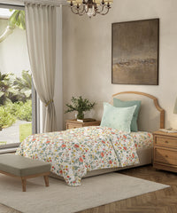 Home Essential Single Bedsheet Set, Ditsy Bell Red|144 TC Cotton|1 Pillow cover