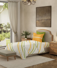 Home Essential Single Bedsheet Set, Pop Art Green|144 TC Cotton|1 Pillow cover