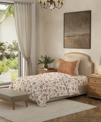 Home Essential Single Bedsheet Set, Spring Jacobean Brown|144 TC Cotton|1 Pillow cover