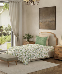 Home Essential Single Bedsheet Set, Spring Jacobean Green|144 TC Cotton|1 Pillow cover