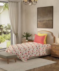 Home Essential Single Bedsheet Set, Sunehri Red|144 TC Cotton|1 Pillow cover