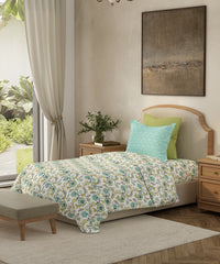 Home Essential Single Bedsheet Set, Sunehri Teal|144 TC Cotton|1 Pillow cover