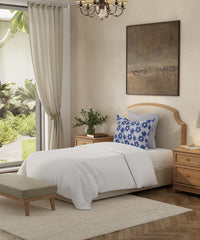 Home Essential Single Bedsheet Set, Urban Petals Blue|144 TC Cotton|1 Pillow cover